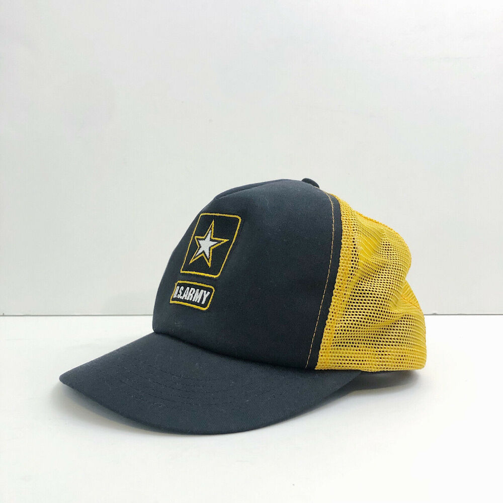 Vintage U.S. United States Army Military Mesh Trucker Hat Snapback Gold RARE VTG